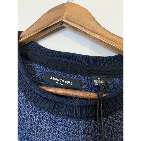 NWT Kenneth Cole Reaction Blue Sweater Mens Sz M Crew Neck Stripe Long Sleeve - Picture 4 of 8
